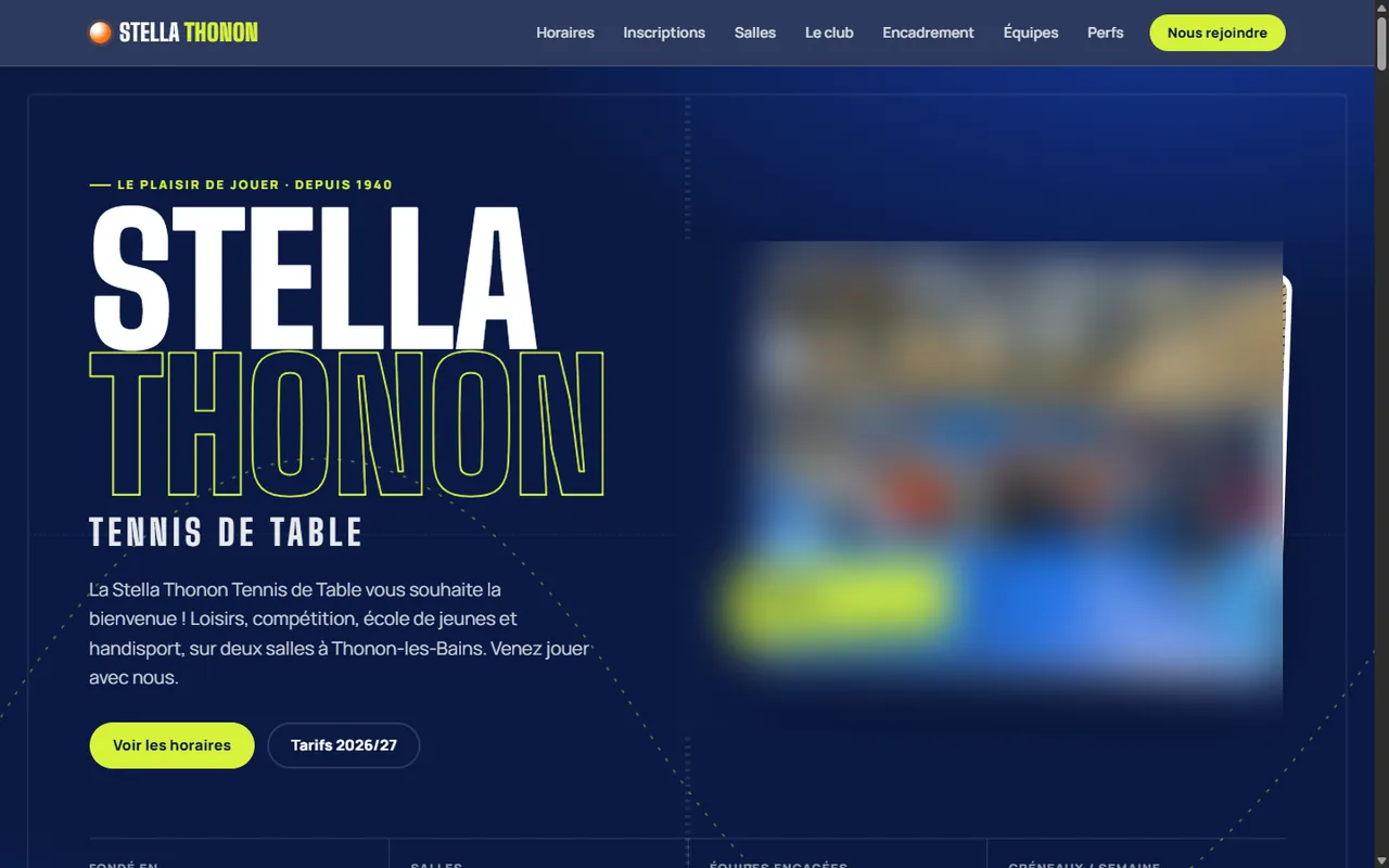 Capture d'écran : Refonte d'un club de tennis de table